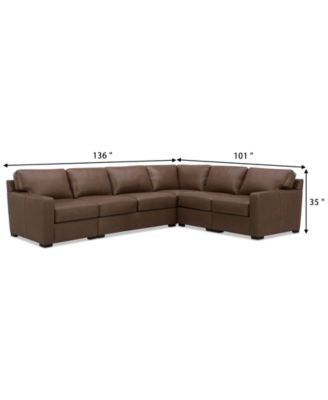 Radley 136"  5-Pc. Leather Square Corner L Shape Modular Sectional