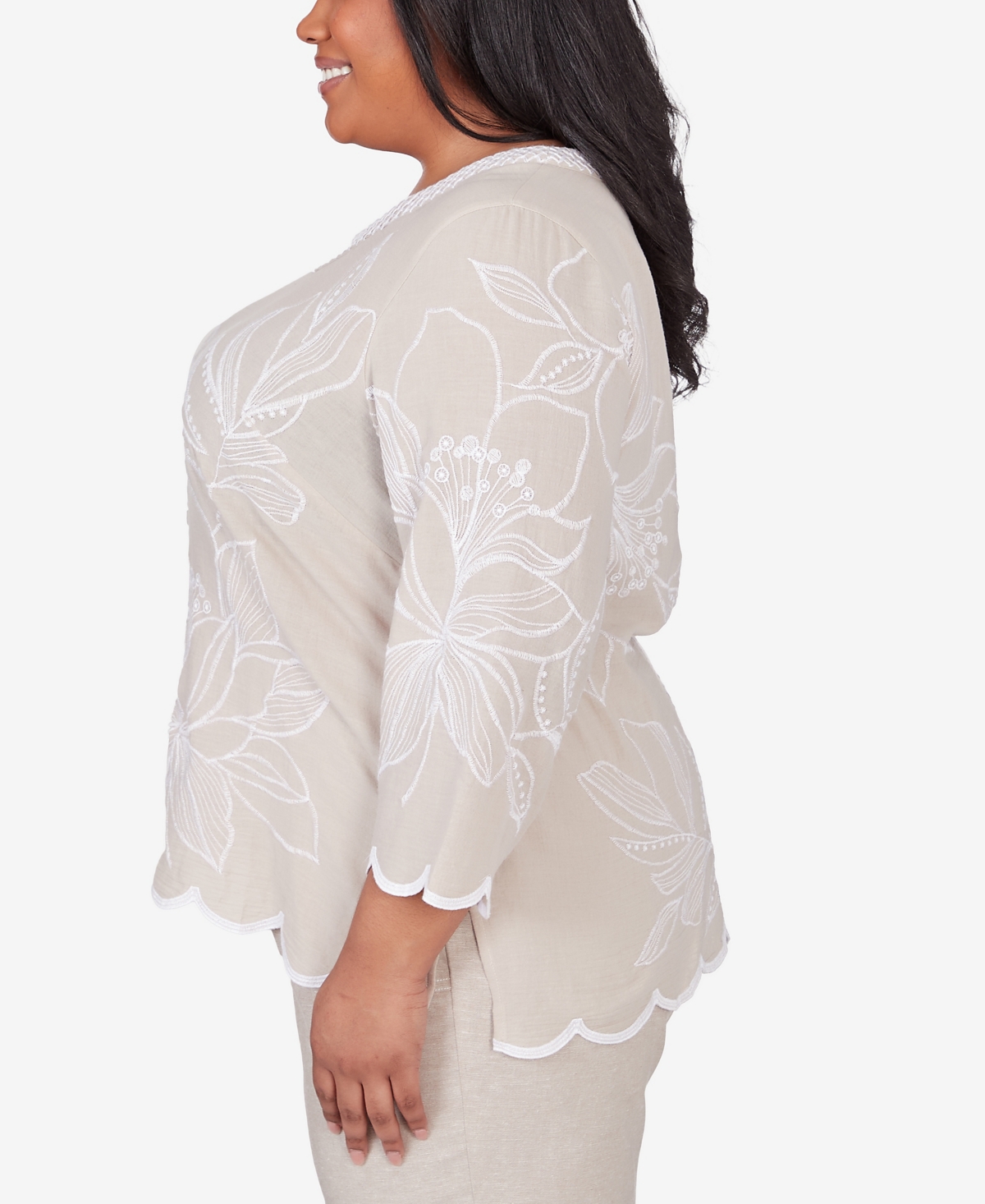 Alfred Dunner Plus Size Garden Party V-neck Embroidered Floral Top