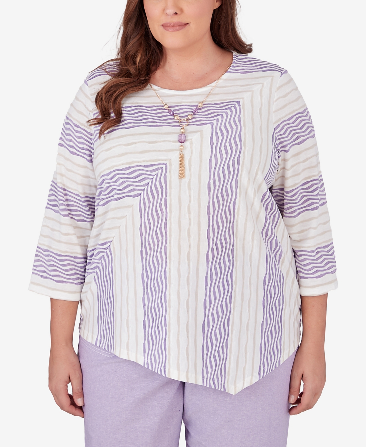 Shop Alfred Dunner Plus Size Garden Party Spliced Stripe Texture Top In Multi