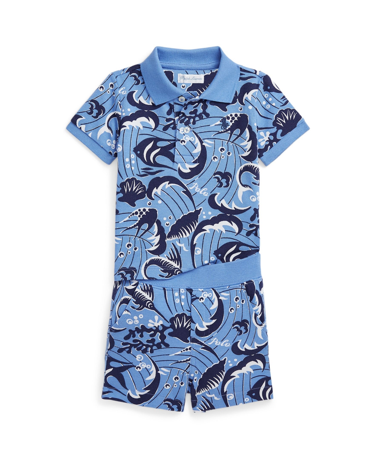 Shop Polo Ralph Lauren Baby Boys Reef Print Cotton Polo Shirt And Shorts Set In Sun Sea Reef Print