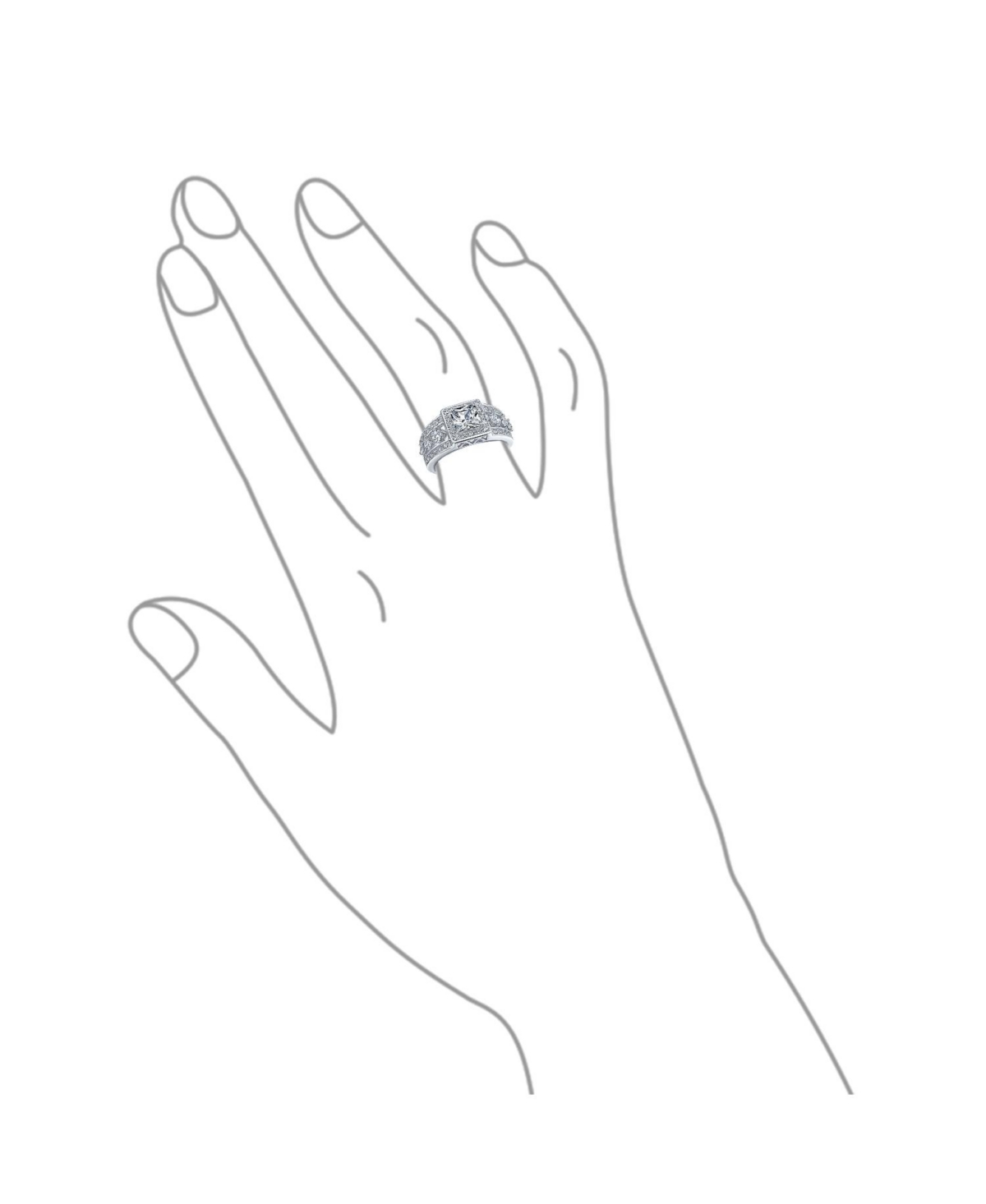 Bling Jewelry Square Cut Halo Cz Art Deco Style Princess Promise Ring For Women Wide 3 Row Band Sterling Silver Ring