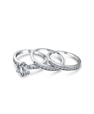 3.5CT Round Solitaire CZ 3 Row Pave Band Guard Enhancers  Promise Ring Band Set Sterling Silver