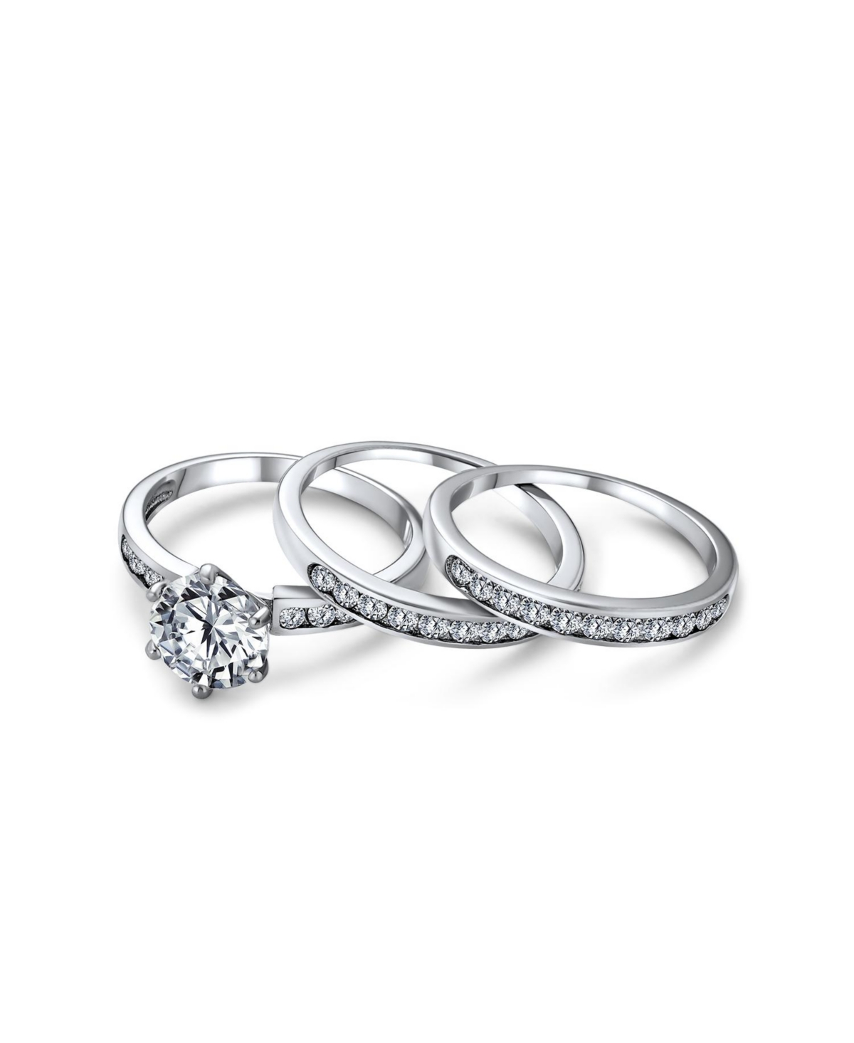 Bling Jewelry 3.5CT Round Solitaire Cz 3 Row Pave Band Guard Enhancers Promise Ring Band Set For Women Sterling- Silver