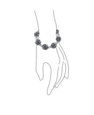 Finish Large Statement 3D Garden Flower Black Rose Bracelet Oxidized Sterling Silver 7.5 Inch