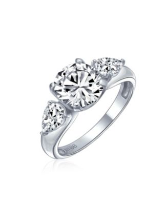 Timeless 3CT CZ Trillion Side Stones Cubic Zirconia Solitaire Round Promise Ring .925 Sterling Silver