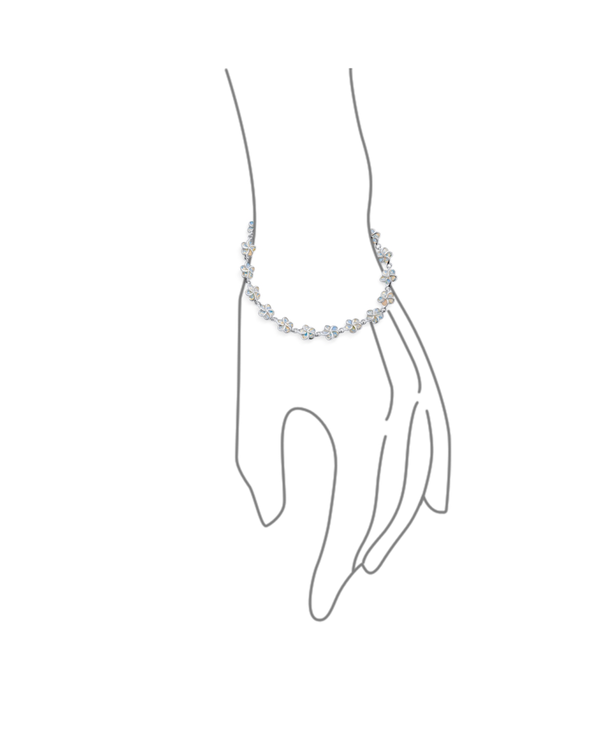 Bling Jewelry Tropical Vacation White Created Synthetic Opal Link Plumeria Hawaiian Flower Bracelet For Women Silver