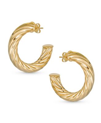 Classic Twisted Rope Braid Cable Light Weight Thick Big Hoop Earrings Yellow Gold Plated Brass 1.5 Inch