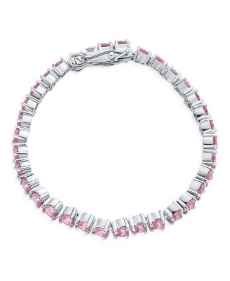 Romantic  CZ Hearts Shape Tennis Bracelet Silver Plated Rhodium 7-7.5 Inch