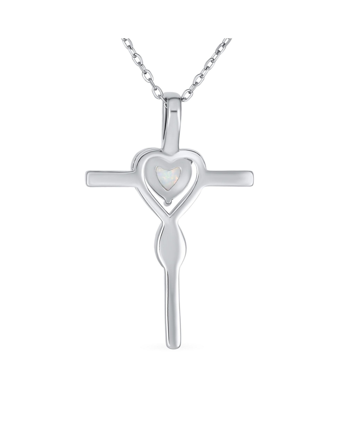Bling Jewelry Timeless Religious Faith Hope Love Forever Synthetic White Opal Heart Infinity Cross Necklace Pendant Sterling- Silver