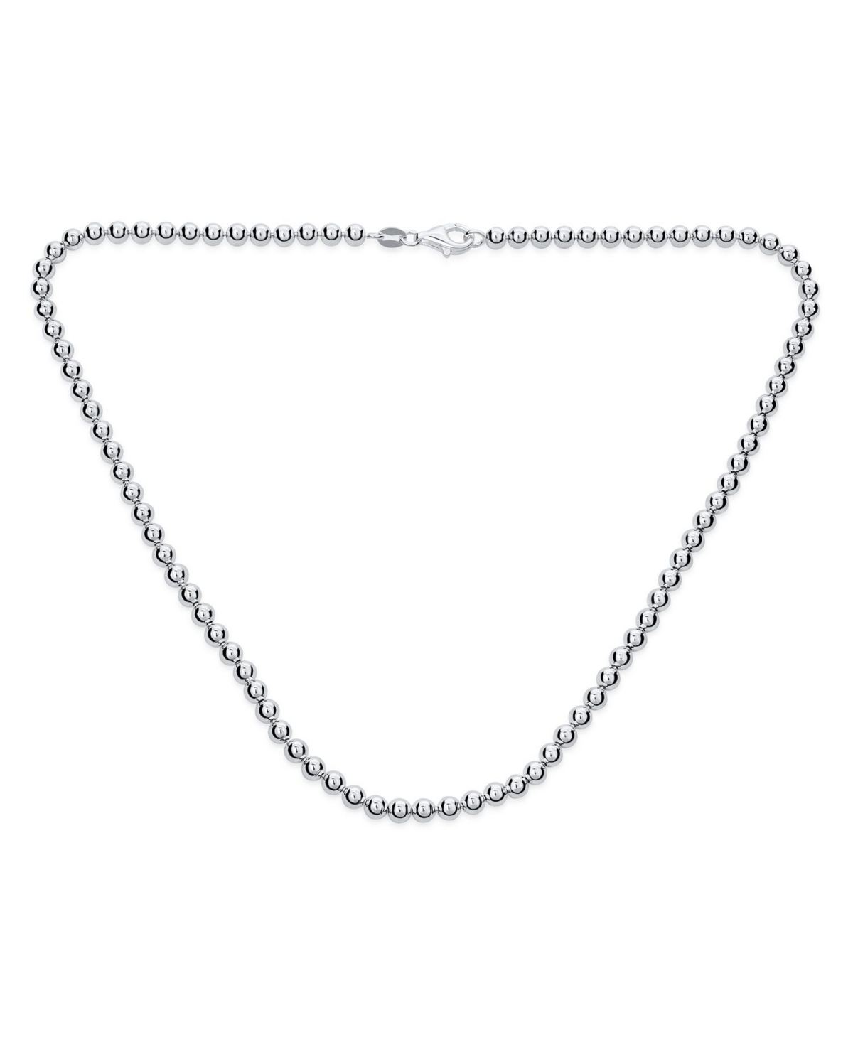 Dainty Sterling Silver Petite 4MM Round Bead Station Ball Necklace Shinny - Silver tone