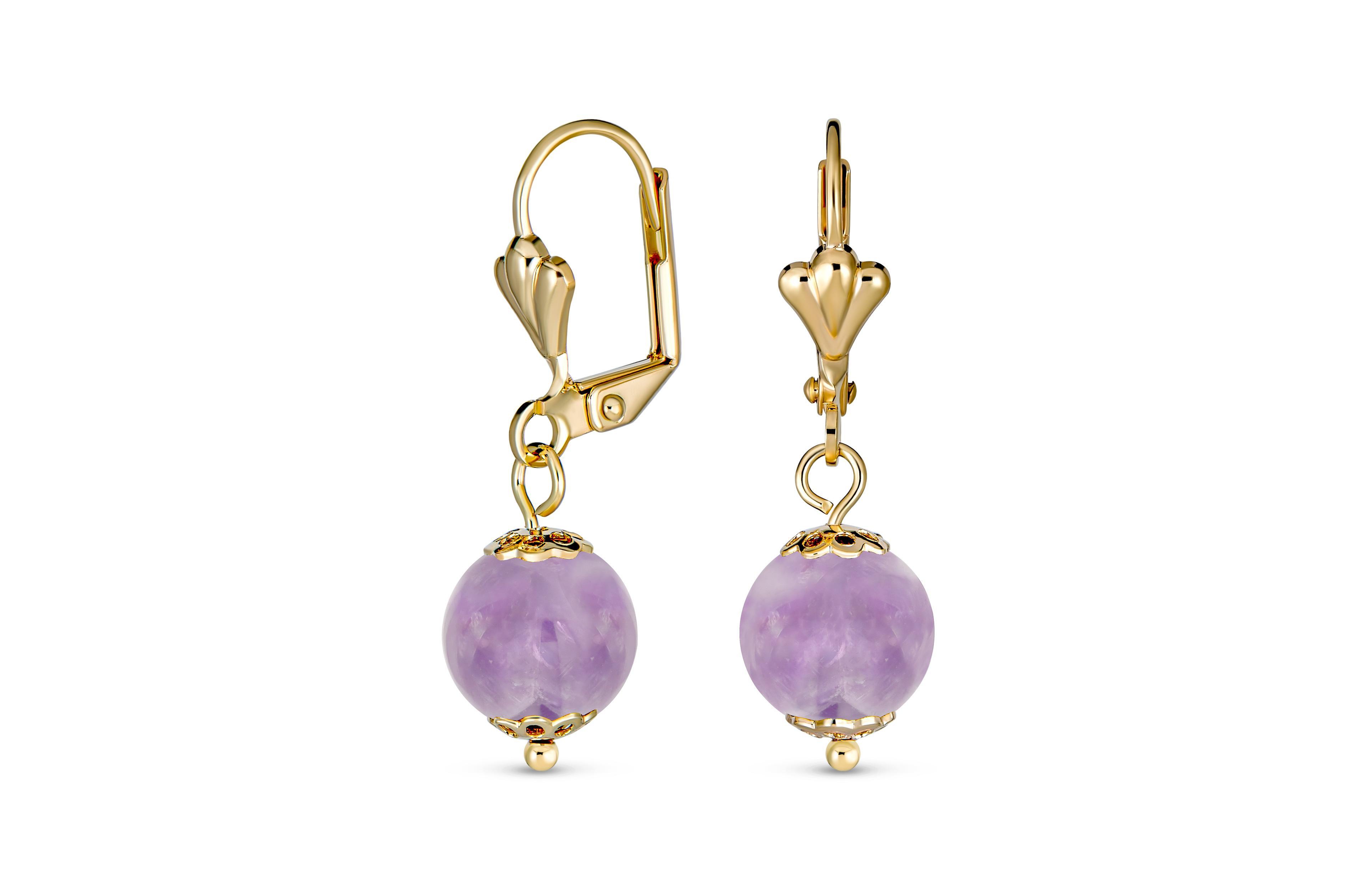 Bling Jewelry Classic Elegant Simple Round Natural Stone Dangle Lever Back Drop Ball Earrings Polished Yellow Gold Plated Brass 8MM