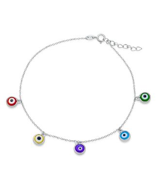 Protection Amulet Minimalist Delicate Dangling Multi Color Evil Eye Anklet Ankle Bracelet Sterling Silver -9-10 Inch Adjustable