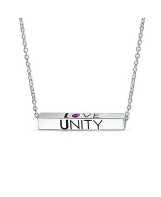 Love Luck Unity Words Sideways Horizontal Name Bar Necklace Red Crystal Accent Sterling Silver