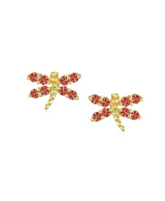 Tiny CZ Dragonfly Firefly Butterfly Stud Earrings 14K Yellow Gold Screw back