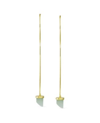 Protection Amulet Italian Horn Dangle Earrings in Natural Green Jade and Gold Plated Silver
