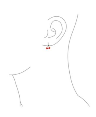 Small Summer Food Fruit Red Enamel Cherry Drop Earrings Sterling Silver