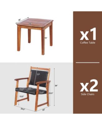 3 Pieces Rattan Bistro Set with Acacia Wood Frame for Garden