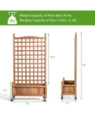 50 Inch Wood Planter Box with Trellis Mobile Raised Bed for Climbing Plant