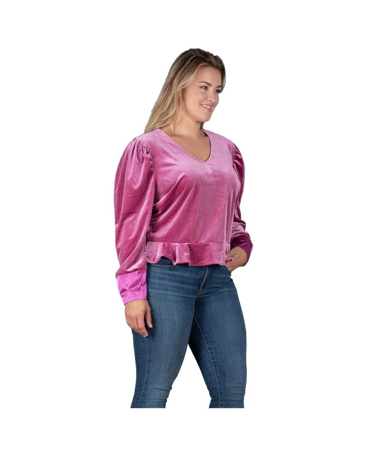Women's Plus Size Stretch Velvet Peplum Top