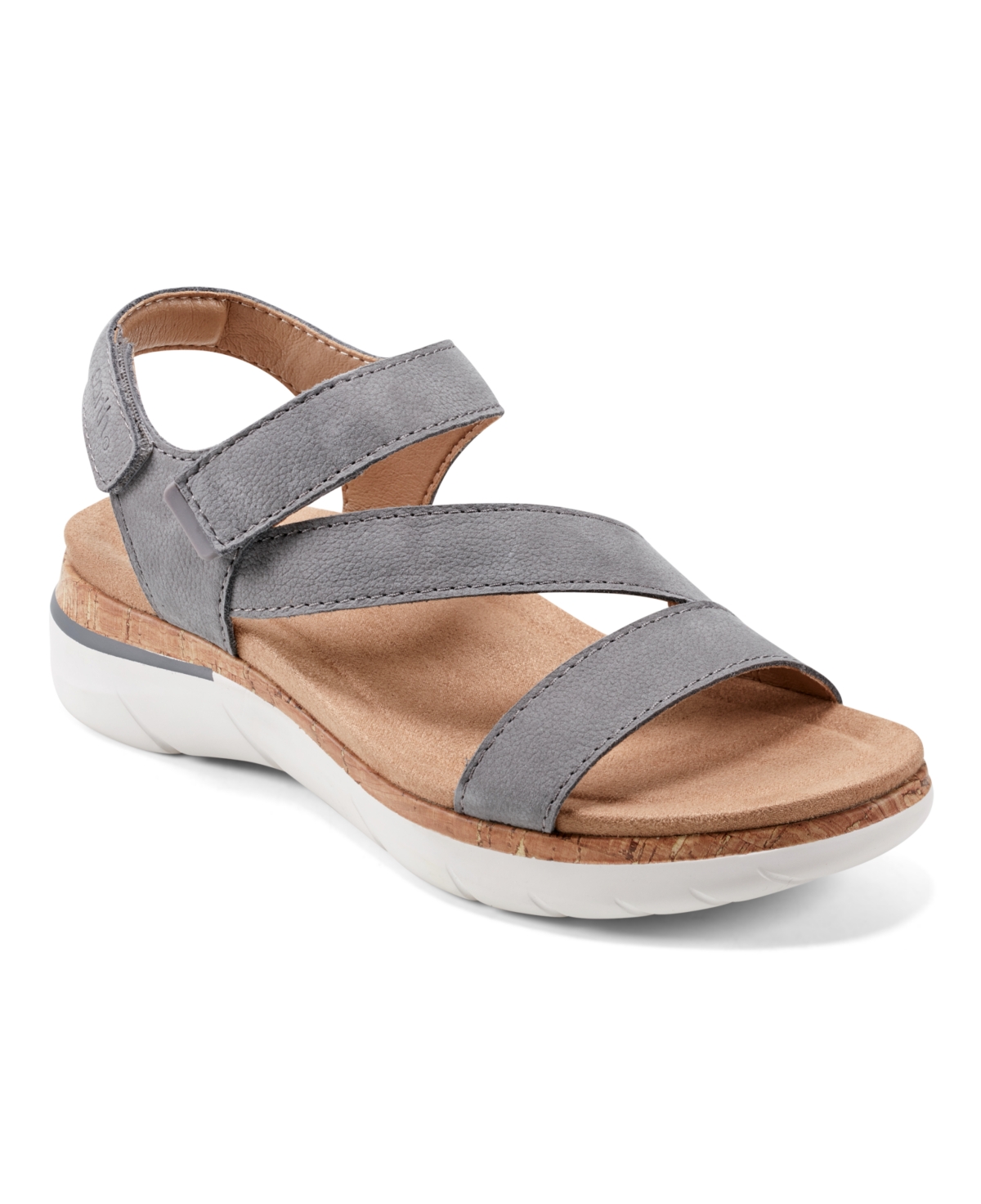 Earth Women's Roni Almond Toe Flat Strappy Casual Sandals In Grey Nubuck