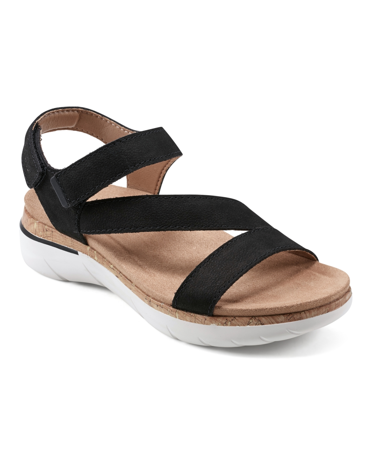Shop Earth Women's Roni Almond Toe Flat Strappy Casual Sandals In Black Nubuck