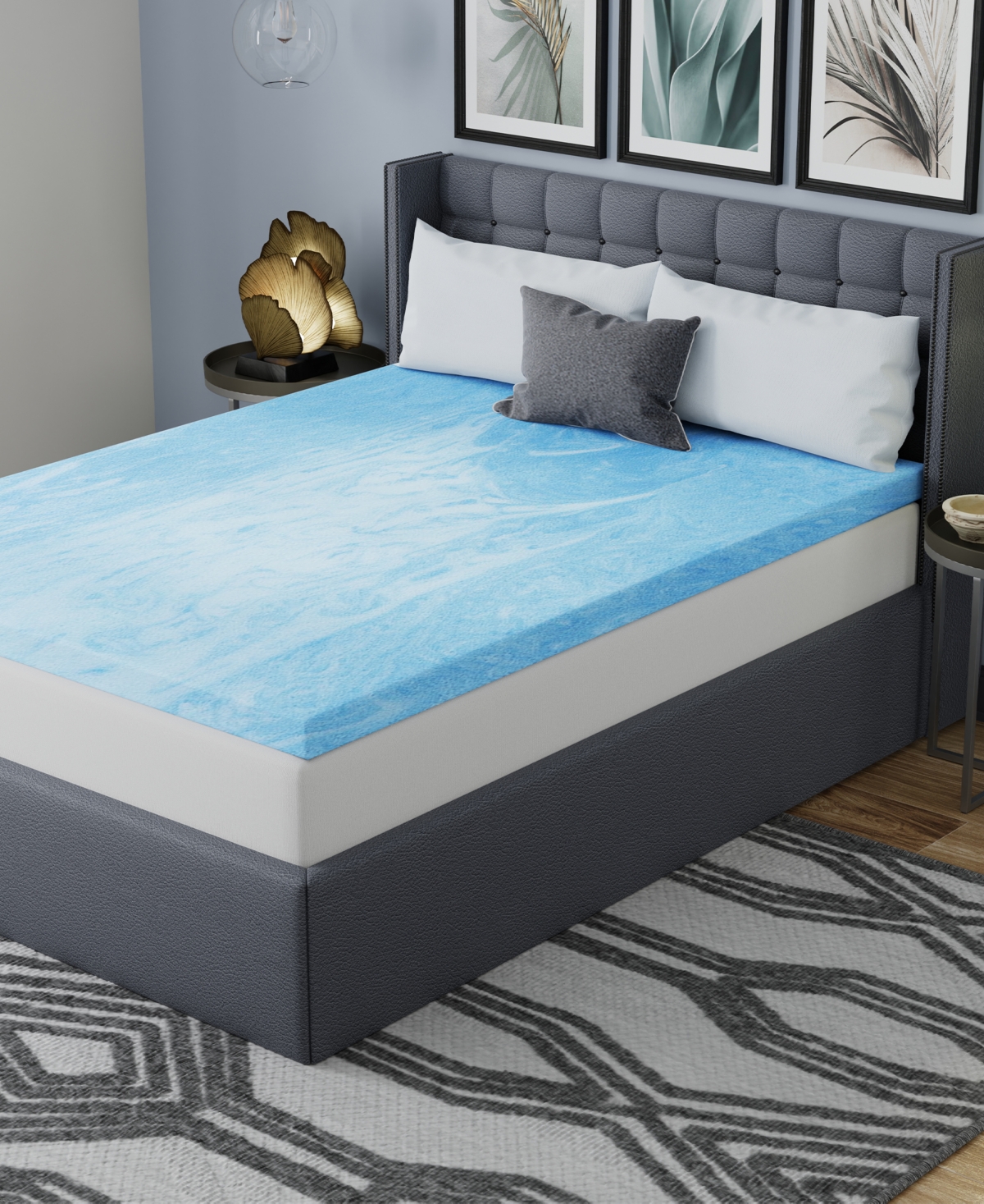 Vibe 3" Gel Swirl Memory Foam Mattress Topper, Twin Xl In Blue