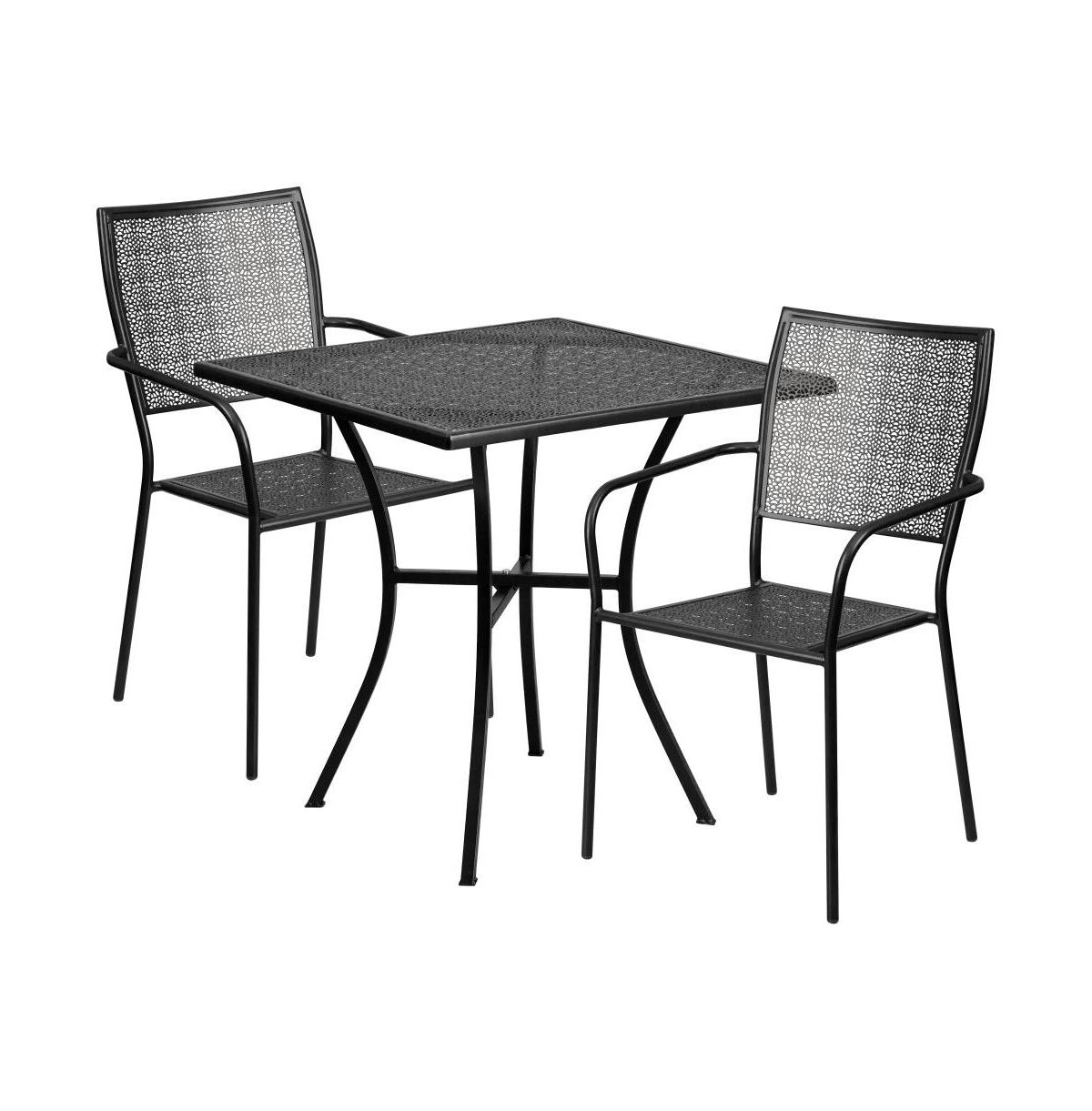 Commercial Grade Square Metal Garden Patio Table Set W/ 2 Square Back Chairs