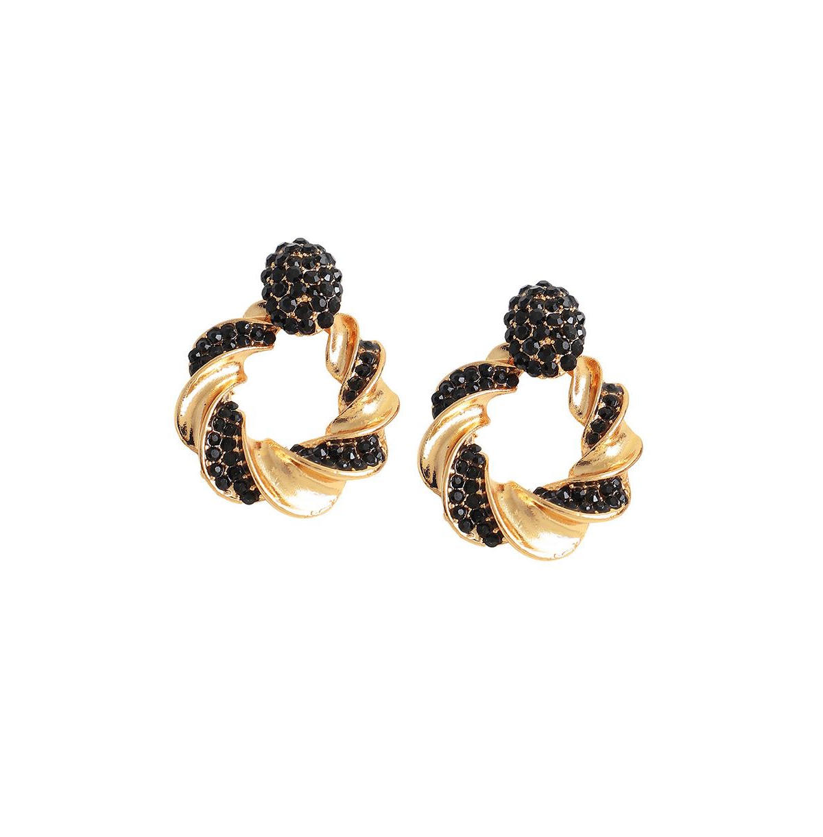 Sohi Women's Gold Twisted Drop Earrings In Black