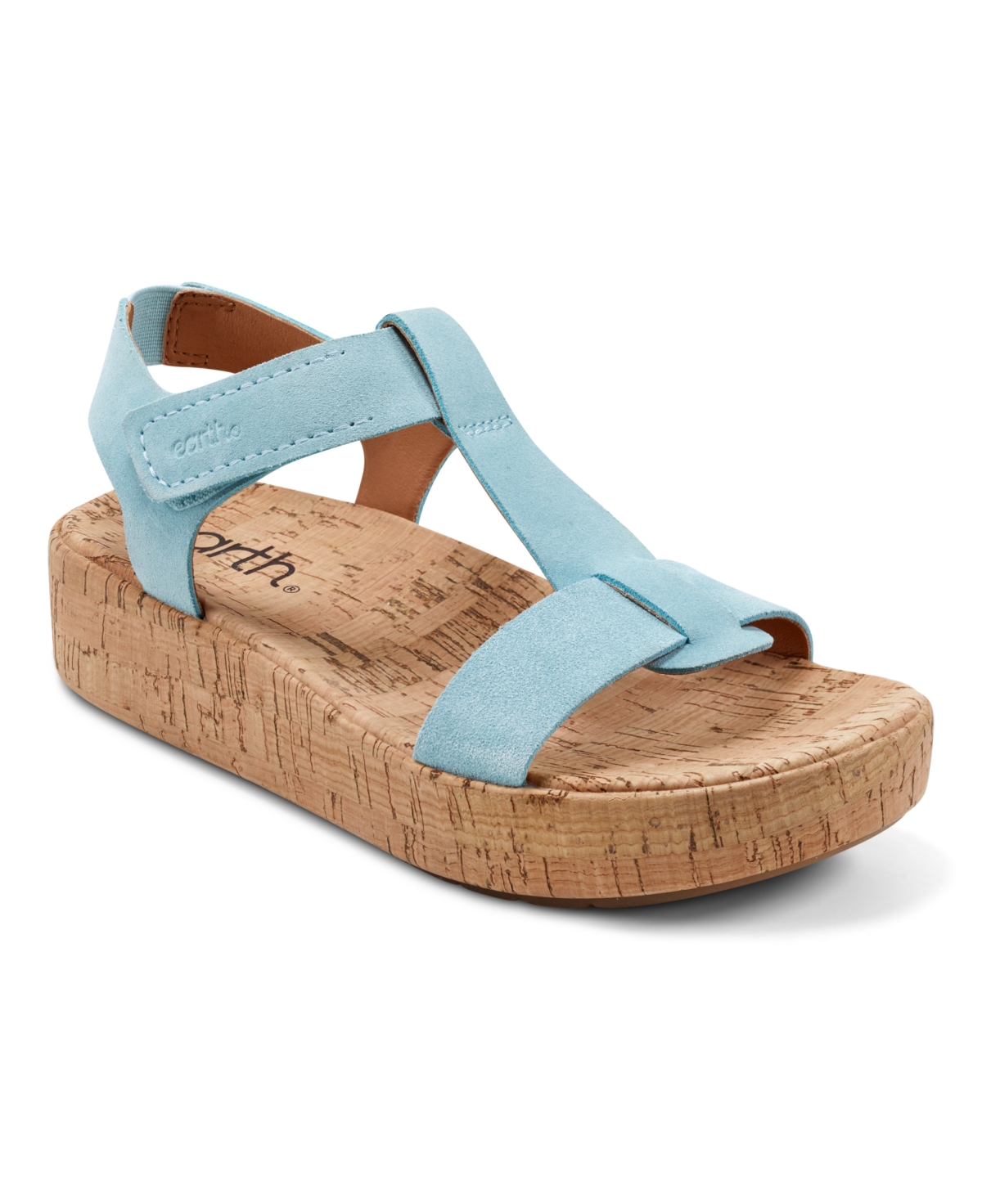 Earth Women's Shari T-Strap Platform Casual Wedge Sandals - Light Blue Suede
