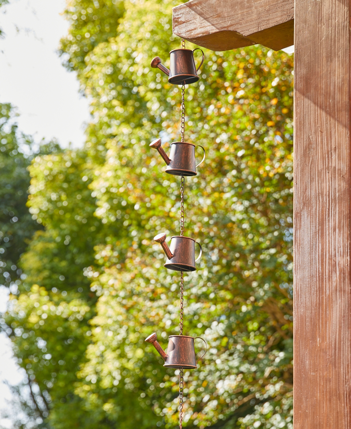 Glitzhome 11-Piece FauxWatering Pot Rain Chain with V-Shaped Gutter Clip - Copper