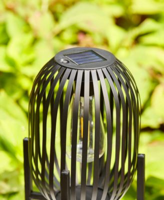 14.25" H Slim-Shaped Metal Stripes Solar Powered Edison Bulb Slim Outdoor Lantern with Stand