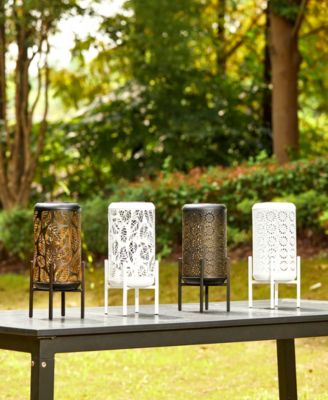 14.25" H Metal Cutout Leaves Pattern Solar Powered LED Outdoor Lantern with Stand
