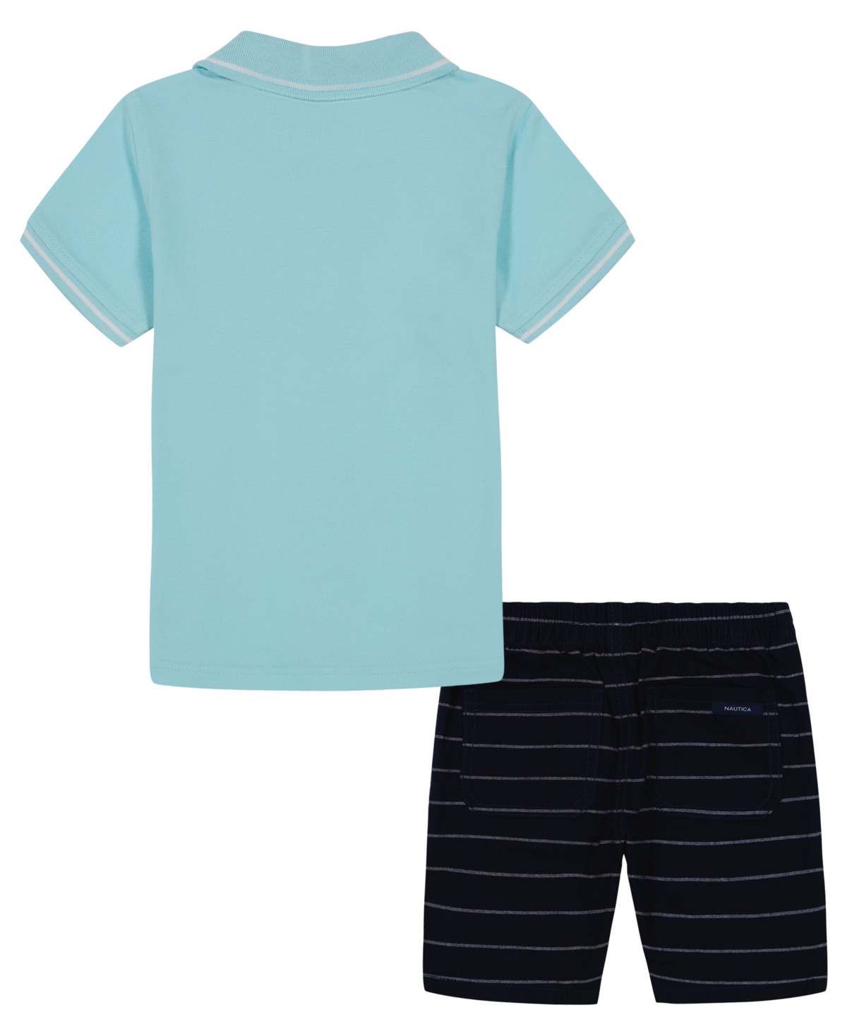 Nautica Toddler Boys Tipped Pique Polo Shirt and Oxford Stripe Shorts, 2 Pc Set - Navy