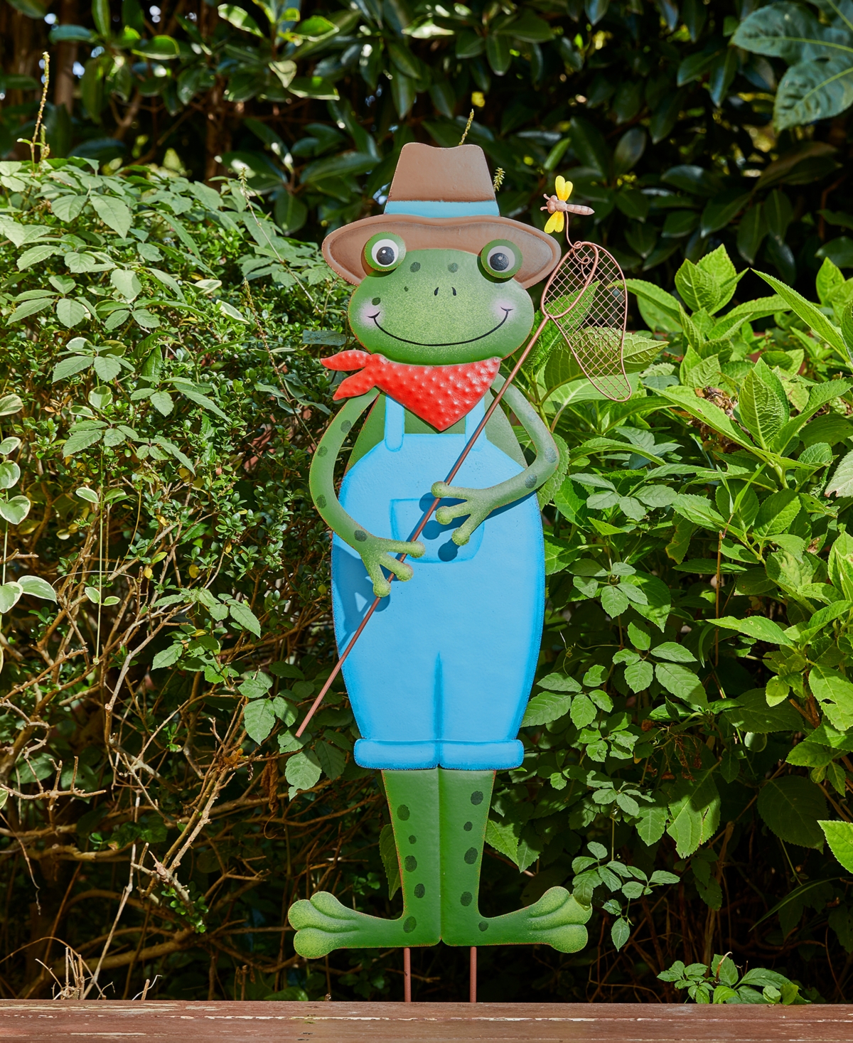Glitzhome HFunctional 3-in-1 Metal Standing Frog Garden Yard Stake, Wall Decor, Floor Decor - Multi
