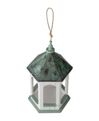 15.75" H Patina Metal Roof Solid Wood Gazebo Tray Bird Feeder