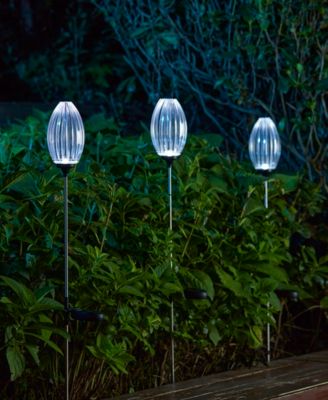 36" H Set of 3 Solar Powered Stake Oval Flower Light with Stainless Steel Pole