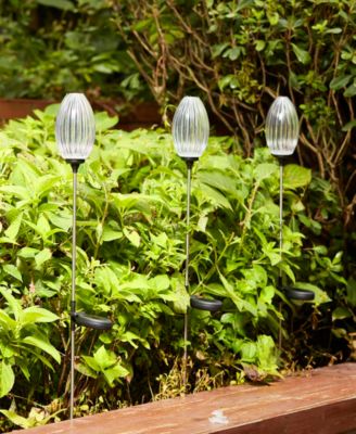 36" H Set of 3 Solar Powered Stake Oval Flower Light with Stainless Steel Pole