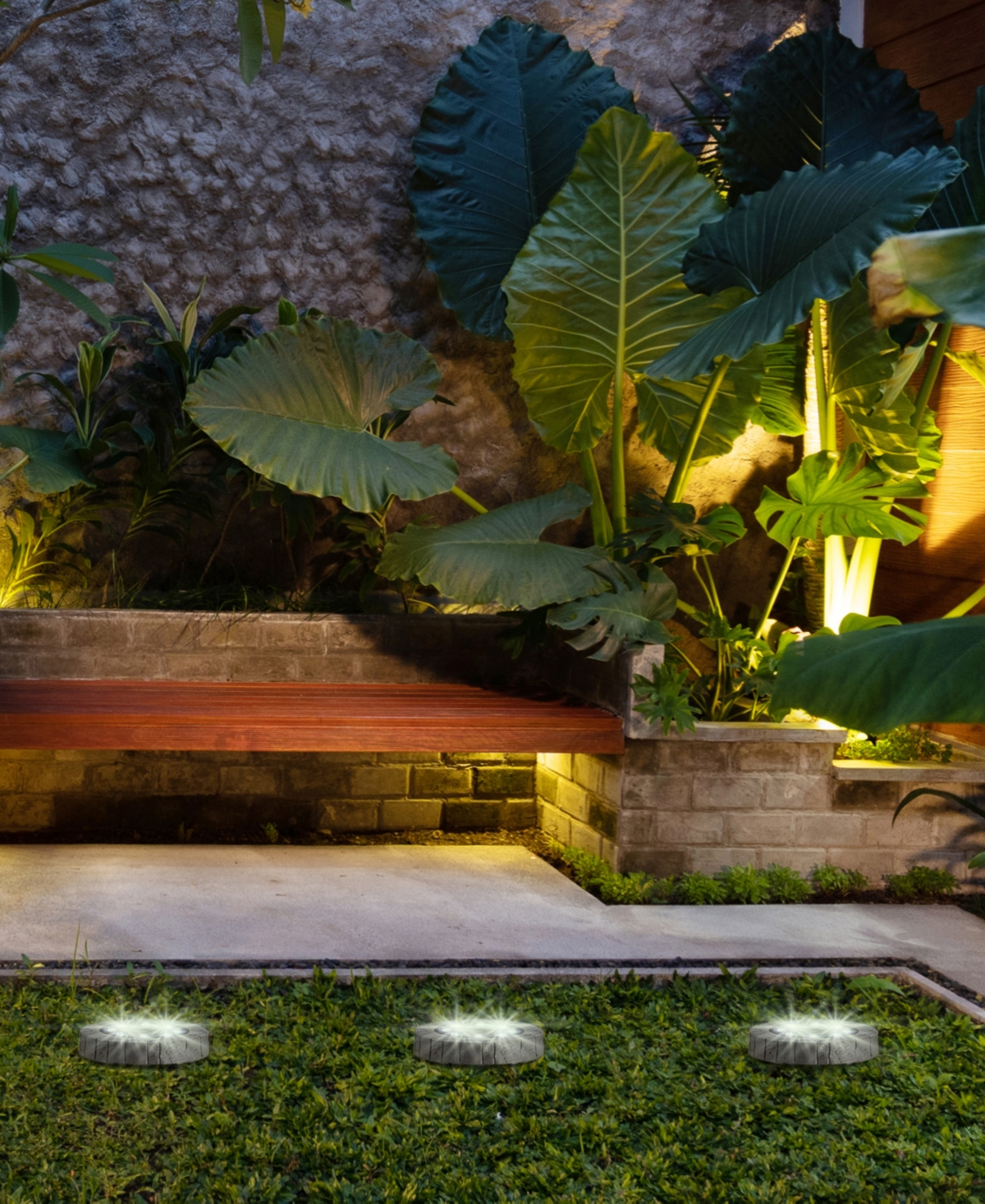 Glitzhome 5.25" H Set Of 4 Resin Solar Powered Disk Light Or Outdoor Pathway Light Or Ground Light In Multi