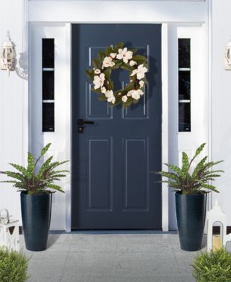 22.5" H Oversized Set of 2 Turquoise  Resin and Stone Faux Ceramic Textured Tall Planter