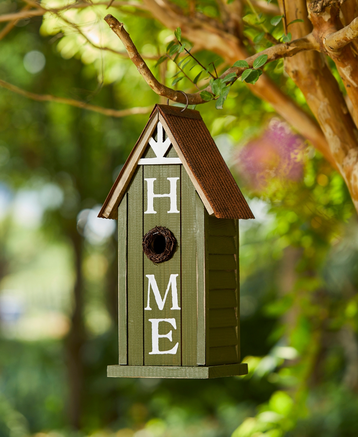 Glitzhome 14.75" H Washed Green Distressed Solid Wood " Home" Inspiration Single Family Decorative Outdoor Gar In Multi
