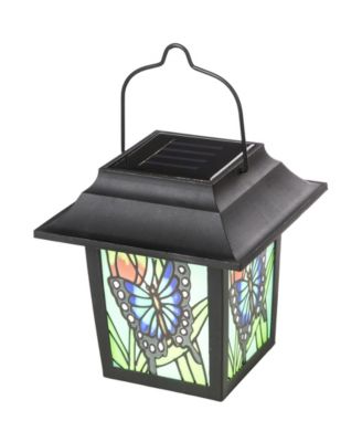 30" H Set of 2 Solar Powered Butterfly Scene Pattern Garden Lamp or Pathway Light with Ground Stake