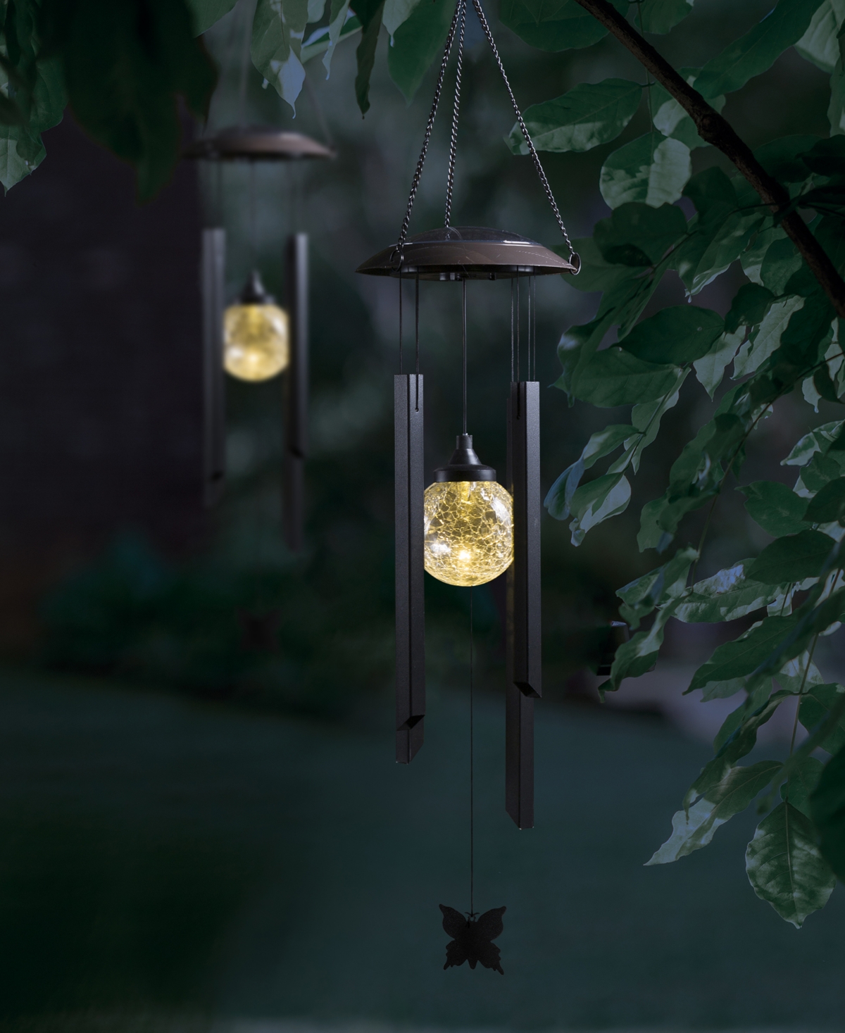Glitzhome H Set of 2 Solar Powered Wind Chime with Crackle Bulb
