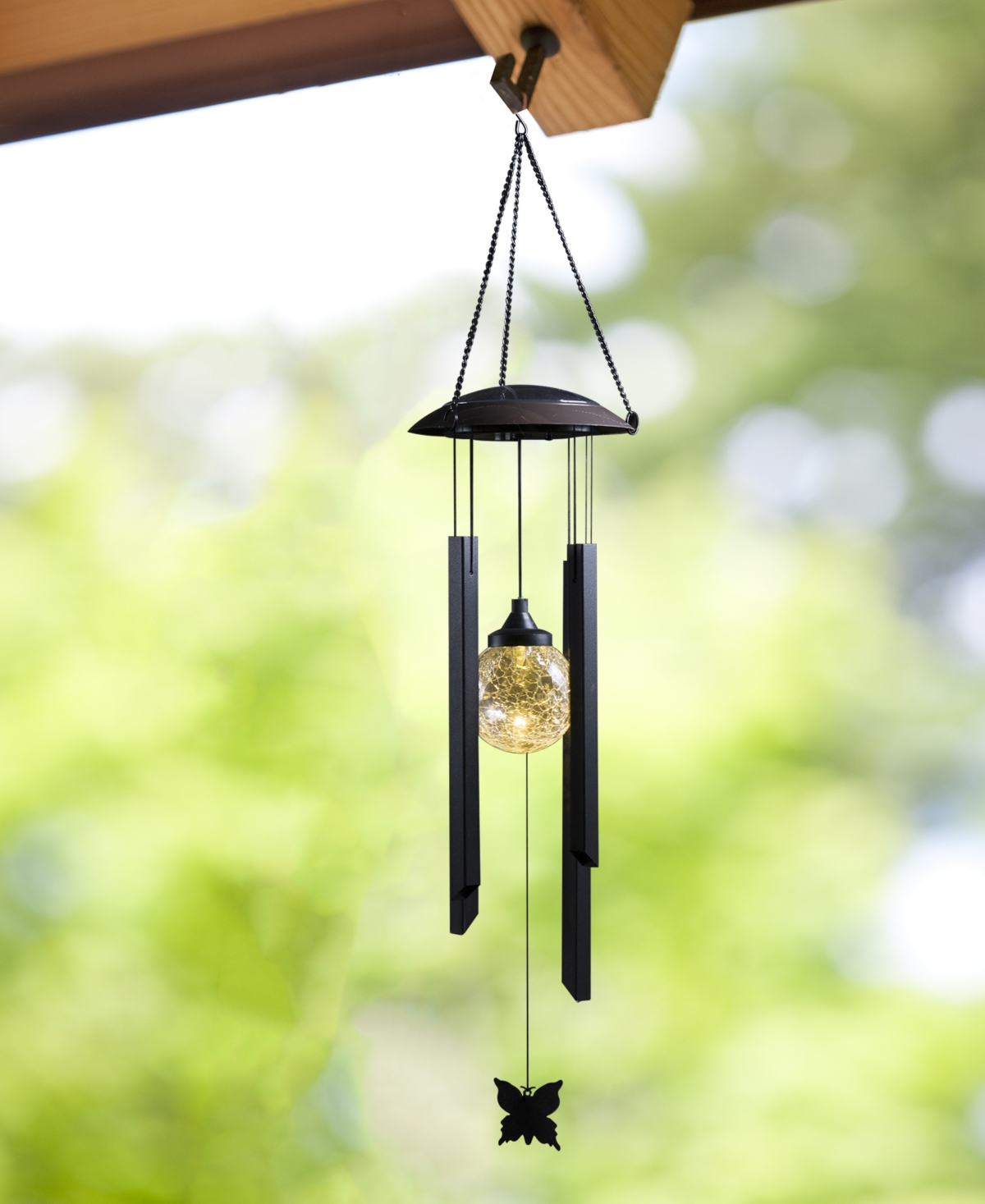 Glitzhome H Set of 2 Solar Powered Wind Chime with Crackle Bulb