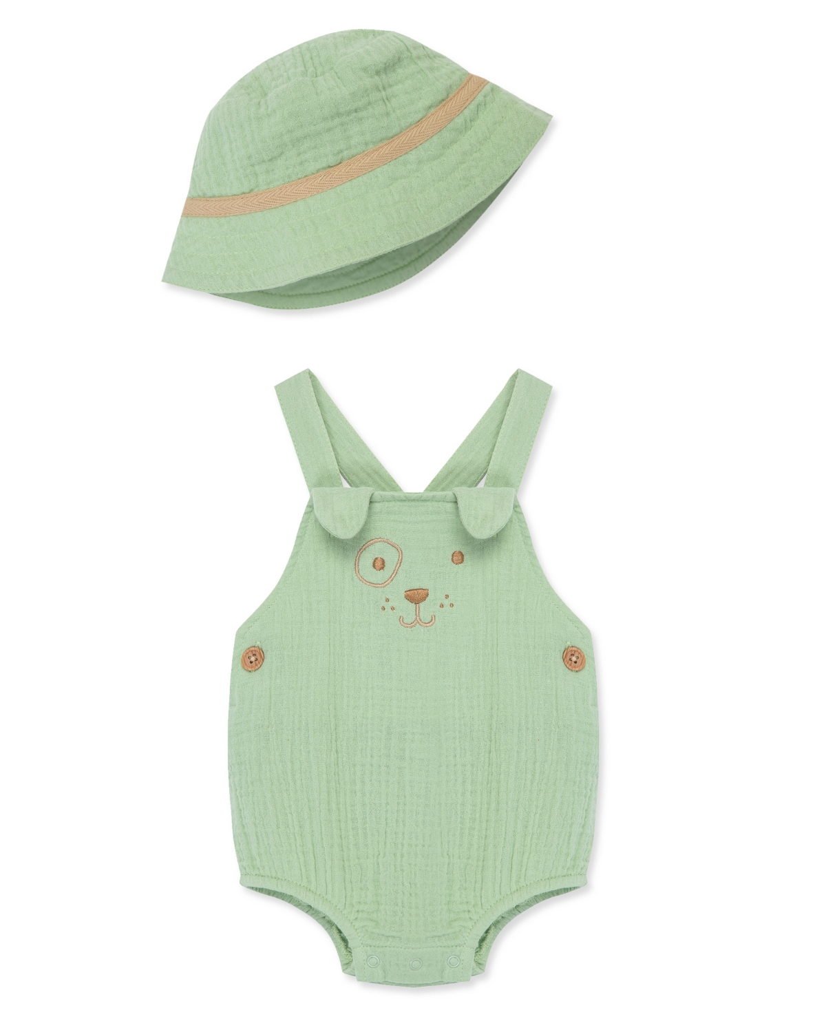 Shop Little Me Baby Boys Puppy Sunsuit With Hat In Green
