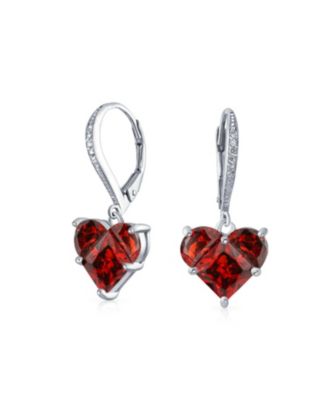 Romantic Red Pink CZ Heart Dangle Chandelier Earrings Sterling Silver