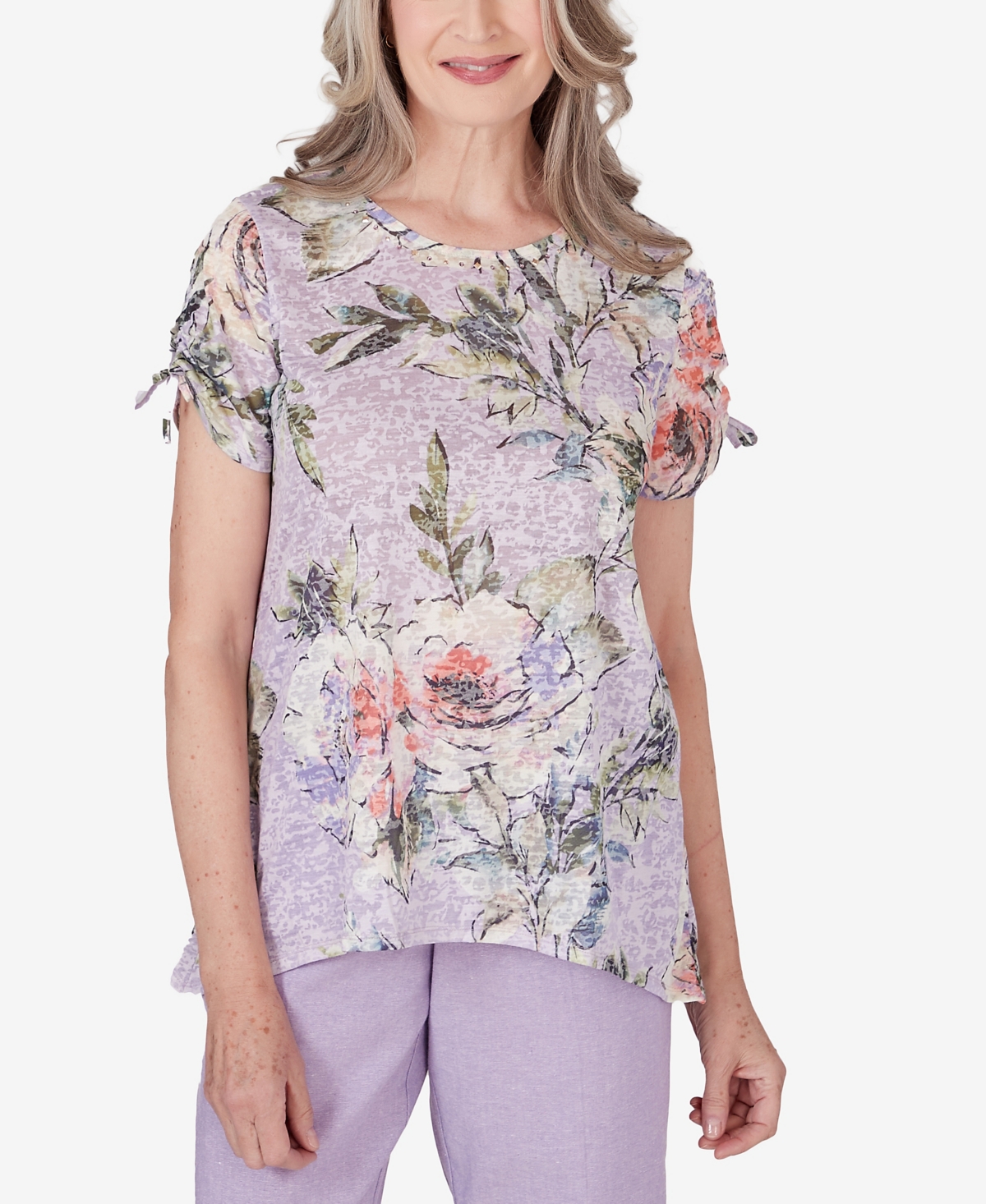 Shop Alfred Dunner Women's Garden Party Short Sleeve Burnout Floral Top In Multi