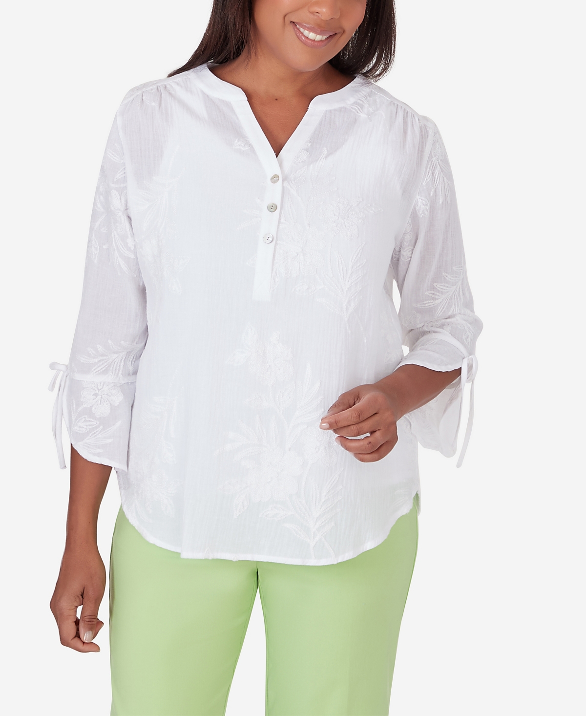 Shop Alfred Dunner Women's Miami Beach Embroidered Floral Blouse Top In White