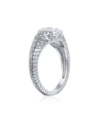 1CT Deco Style Square Bezel Solitaire Round CZ Milgrain Promise Ring Sterling Silver