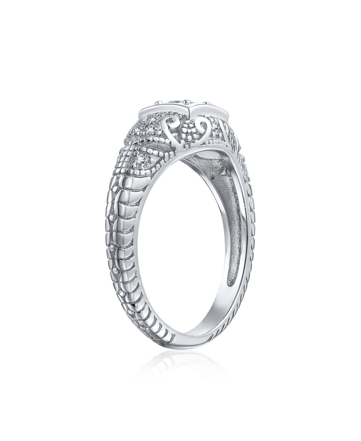 Bling Jewelry 1CT Deco Style Square Bezel Solitaire Round Cz Milgrain Promise Ring For Women Sterling- Silver