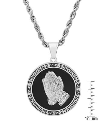 Men's Stainless Steel Prayer Hand & Greek Key 24" Pendant Necklace